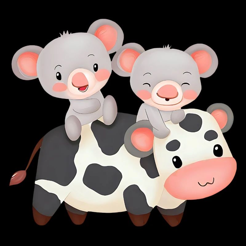 2 Koalas reiten auf einer Kuh