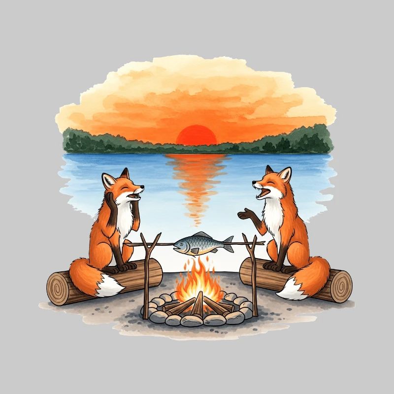 Fox Campfire at Sunset by Lake
