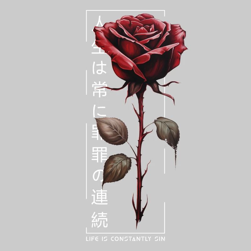 Life Is Constantly Sin Rose Japanese Script