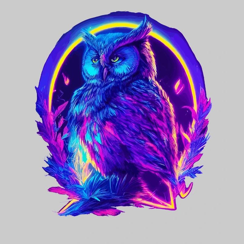 Mystisch leuchtende Eule Neon Synthwave