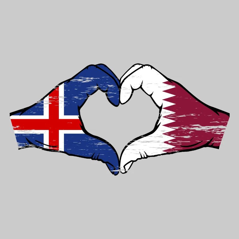 Islande Qatar drapeau mains forme de coeur utilisé