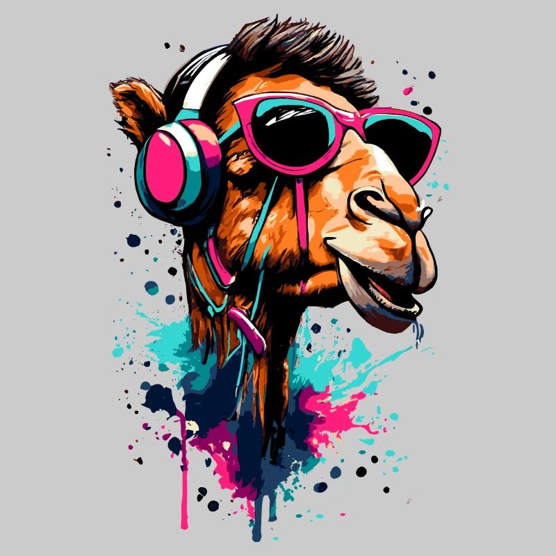 Kamel Dromedar Farbenfroh mit Kopfhörer - DJ Kamel