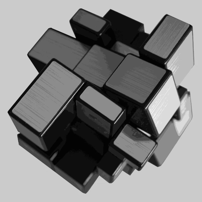 Silver-grey unstructured cube in perspective