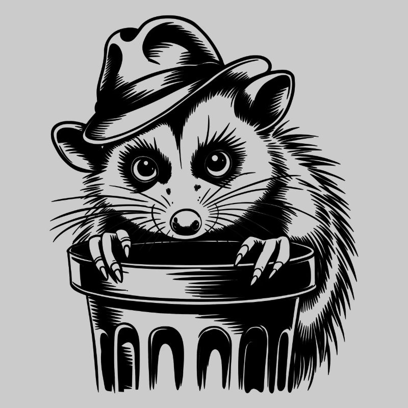 Cool possum with hat and garbage can