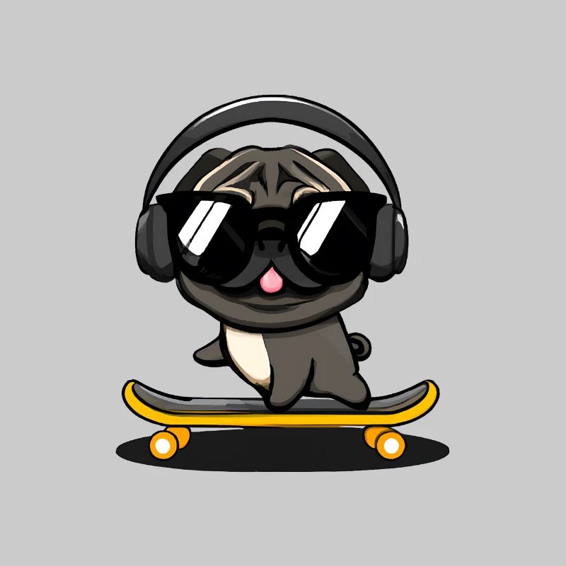 Design mit einem Mops-Hund, der auf einem