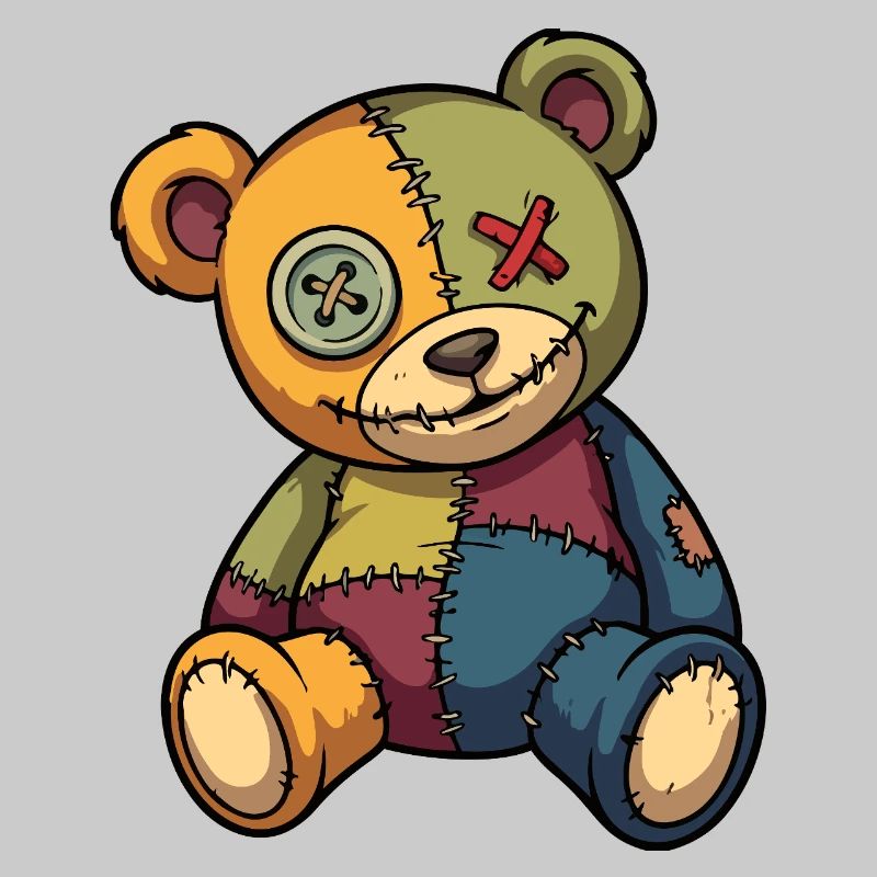 Patchwork Teddy Bear Unique Made of Patch Button Eye