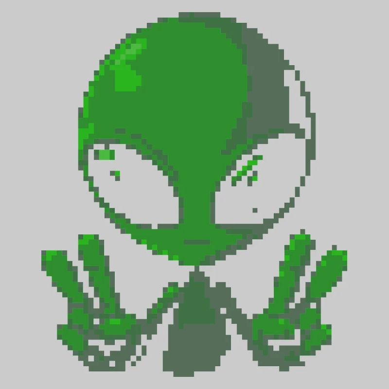 Pixel grünes Alien-Friedenszeichen