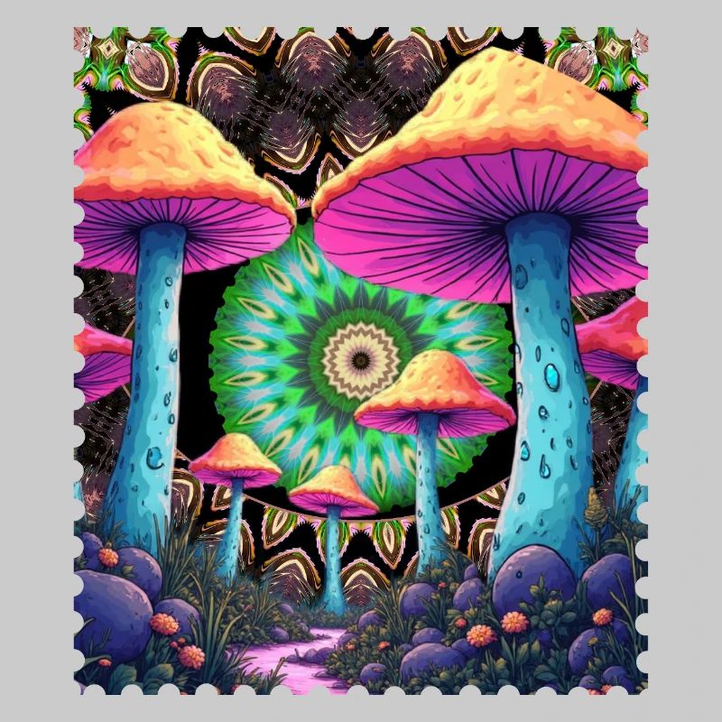 Champignons psychédéliques dans la forêt de mandala