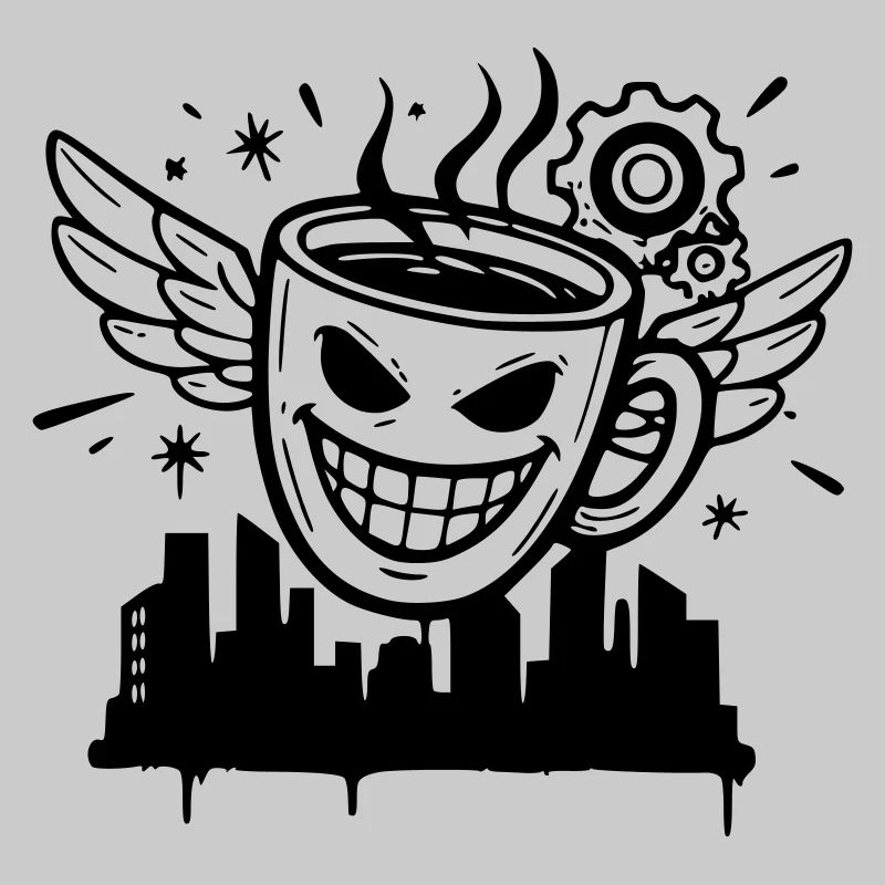 Crazy Coffee Cup Wings Vector