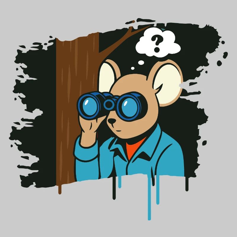 Neugierige Maus mit Fernglas im Comic Stil
