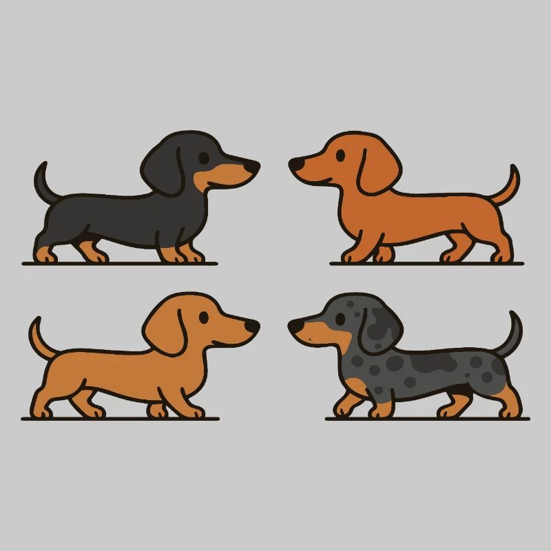 Mignons teckels en variations de couleur