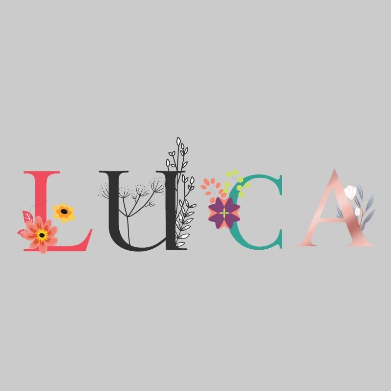 Art du nom LUCA avec des fleurs brodées