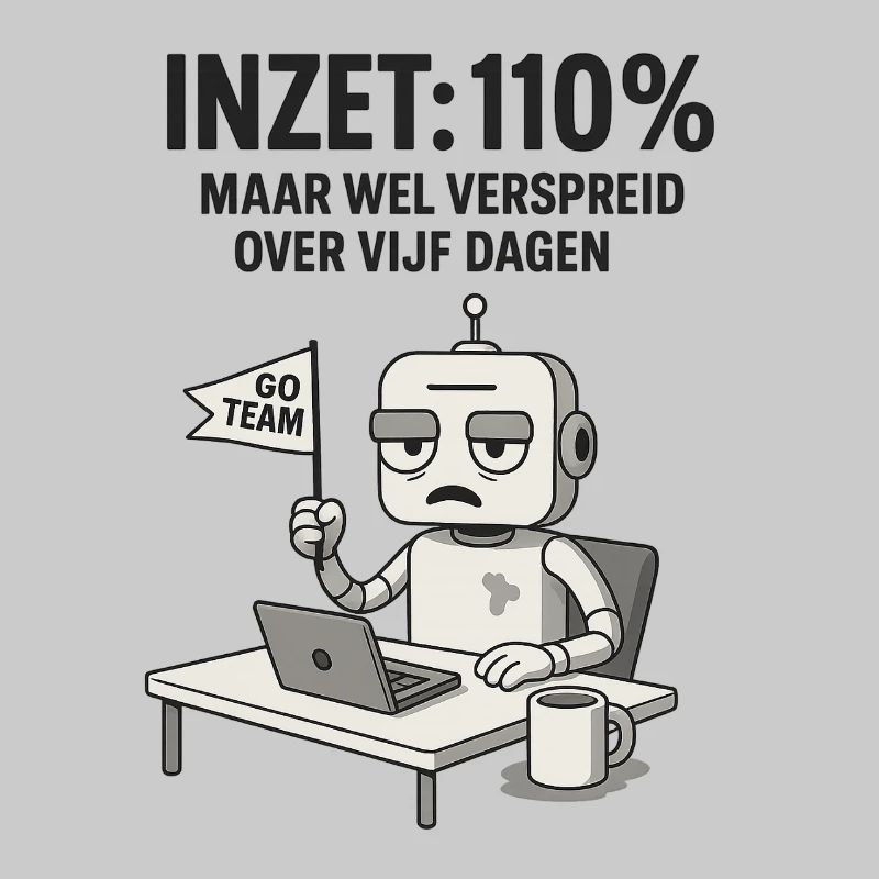 COMMITMENT: 110% – Robot at work with dry humor