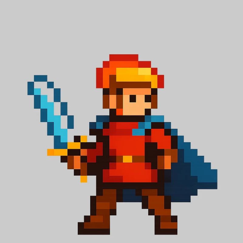 Pixel Knight with Sword and Cape