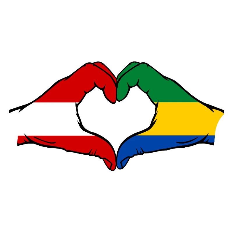 Drapeau de l'Autriche et du Gabon, mains en forme de cœur utilisées