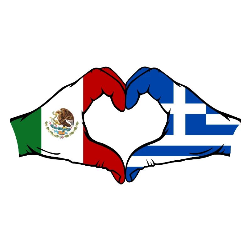 Mexique Grèce Drapeau Mains Coeur Forme