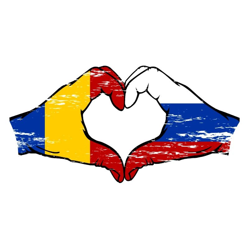 Roumanie Russie Drapeau Mains Coeur Forme Utilisé