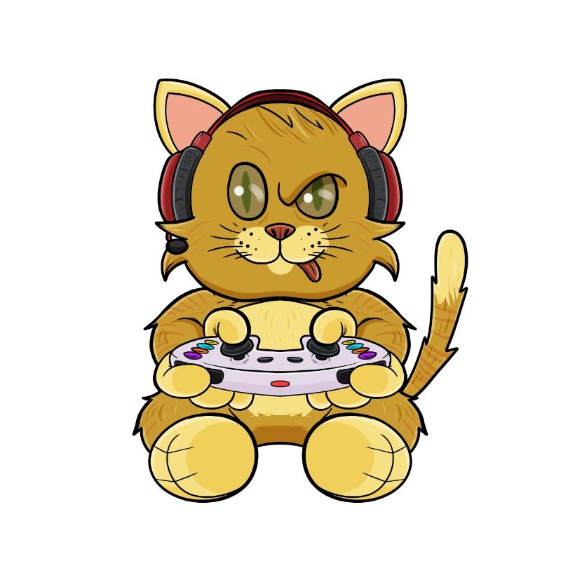 Kitten Cat With Gaming Controller I Funny Gaming