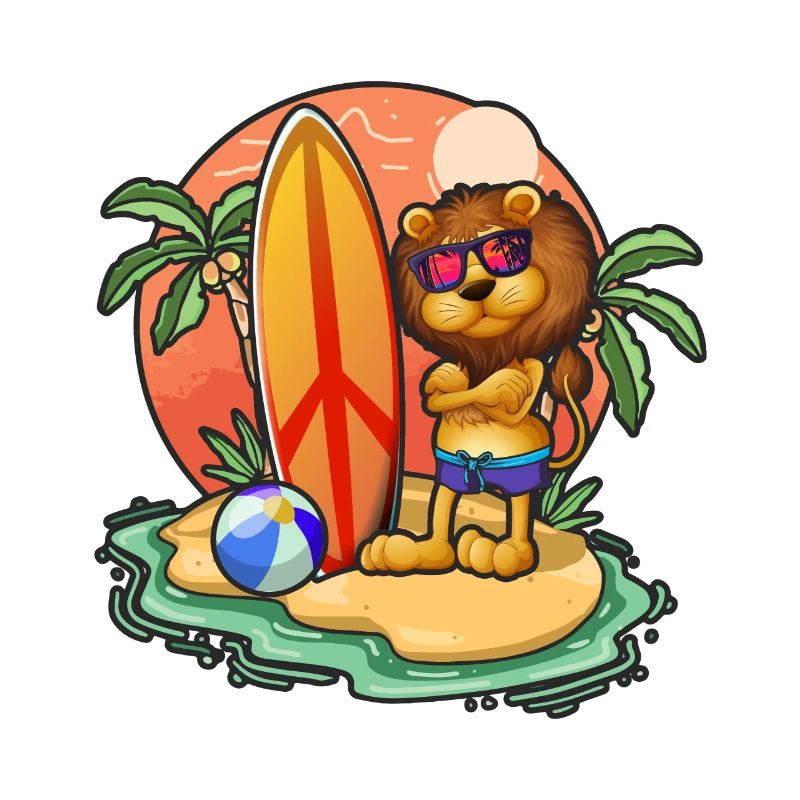 Funny Lion Surf Lovers Cool Surfboard Surfing Pun