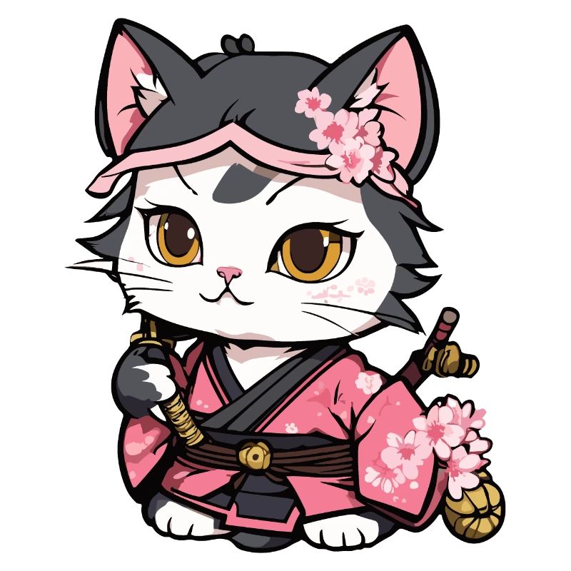 Chat samouraï & fleurs de cerisier #12