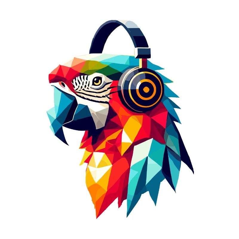 Polygon Papagei mit Kopfhörern Bunte Musik Liebe