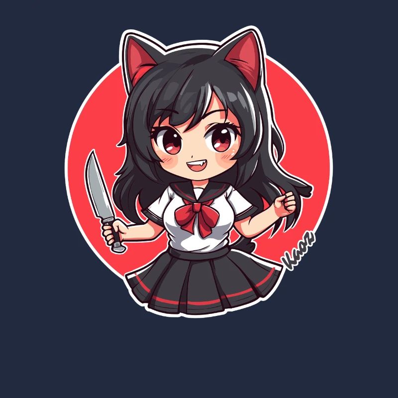 Chibi Cartoon Schulmädchen mit Küchenmesser