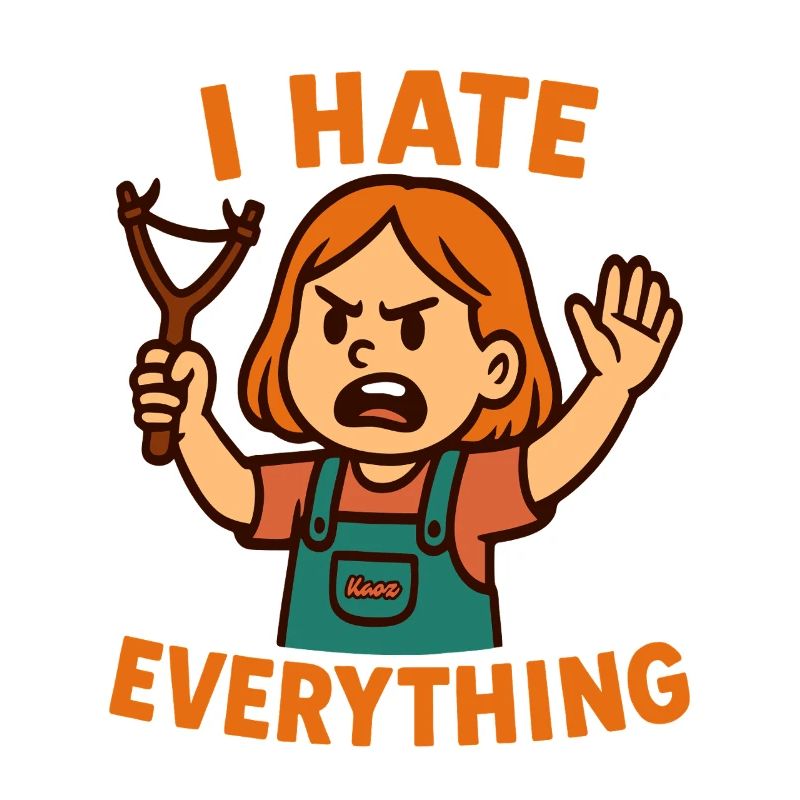 I hate everything – Angry child with a slingshot