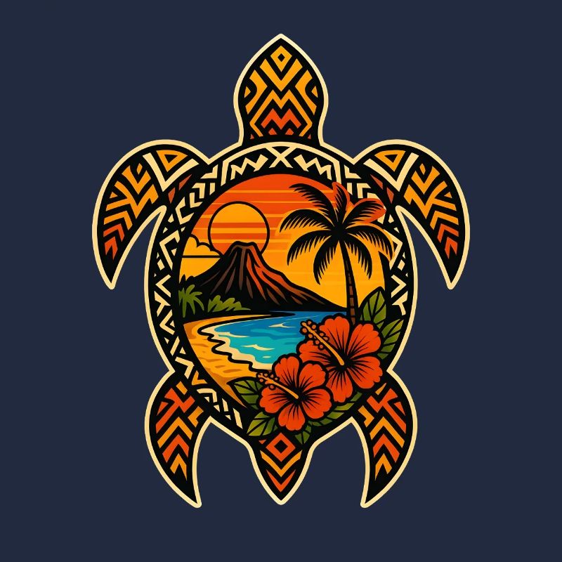 Tropical Sunset Turtle Design
