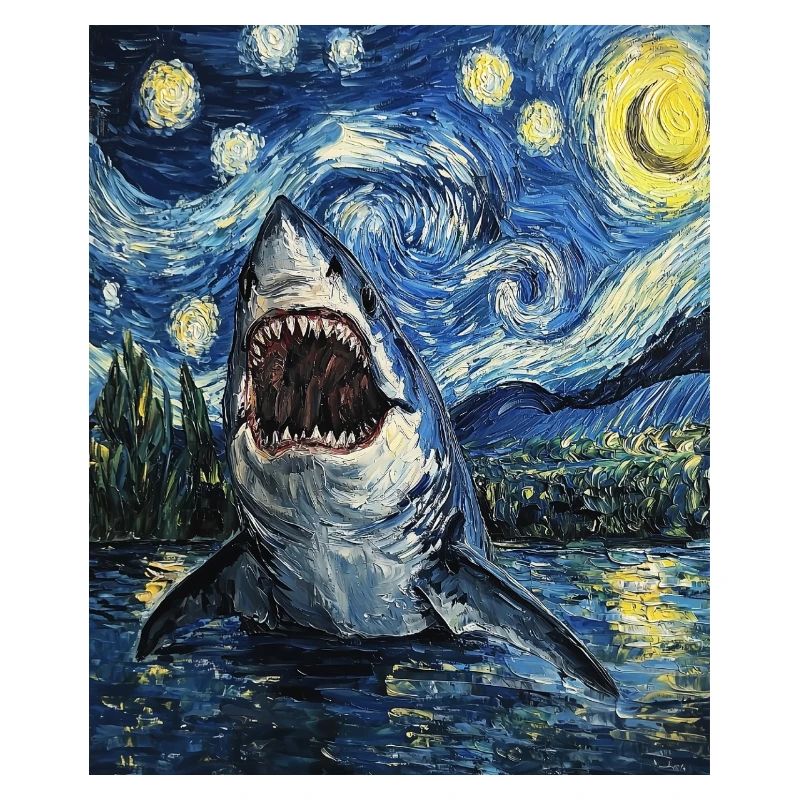 Shark Fish Van Gogh Style Starry Night