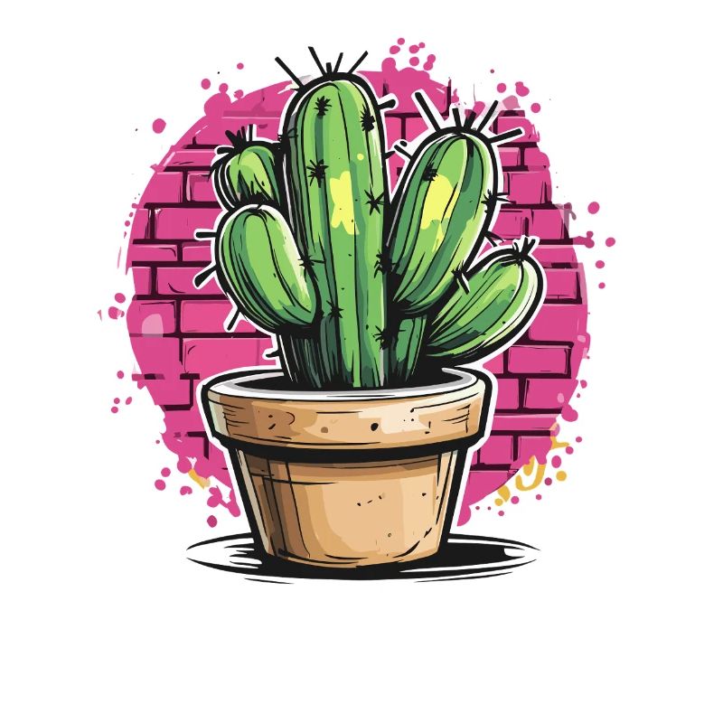 Cactus Graffiti in Pink Background