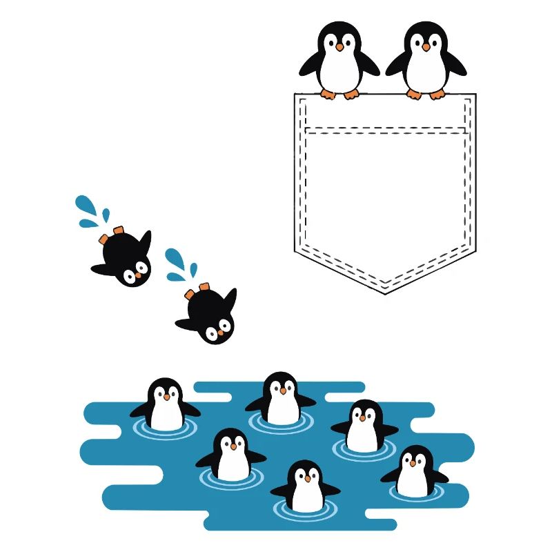 Pinguin Sprung ins Wasser Pocket Design