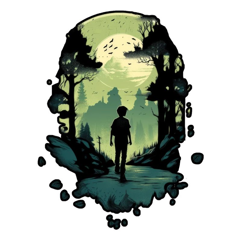 Wilderness Explorer, Man silhouette on forest