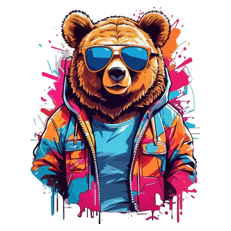 Ours néon dans un sweat à capuche coloré