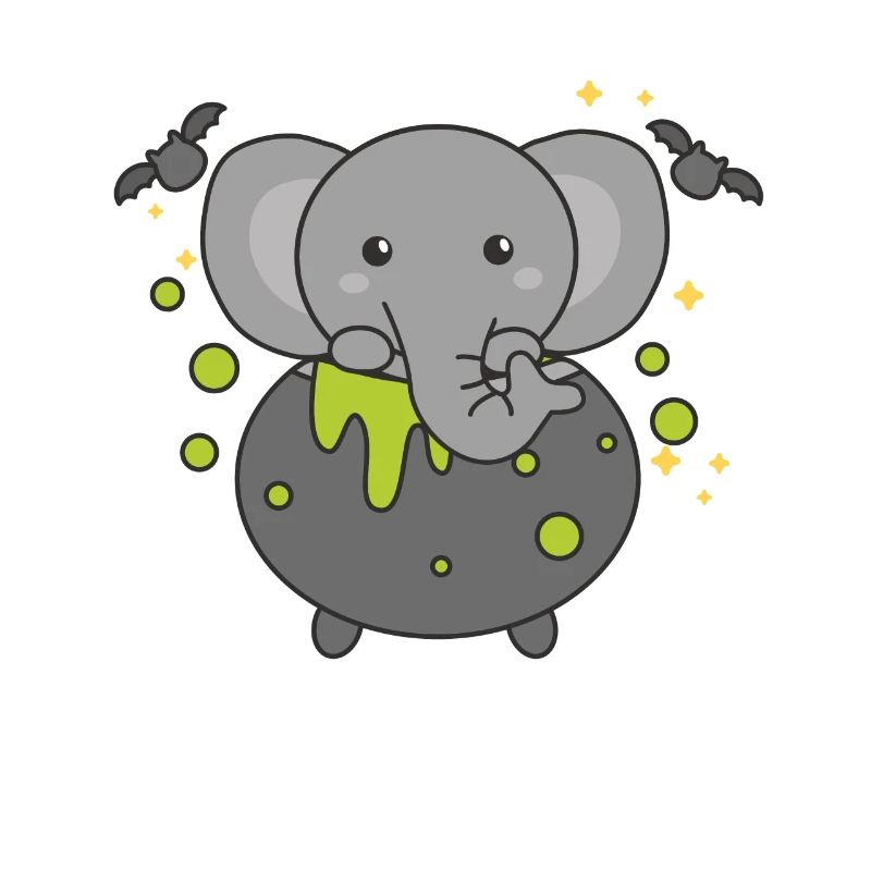 Éléphant Happy Halloween Chaudron Bat