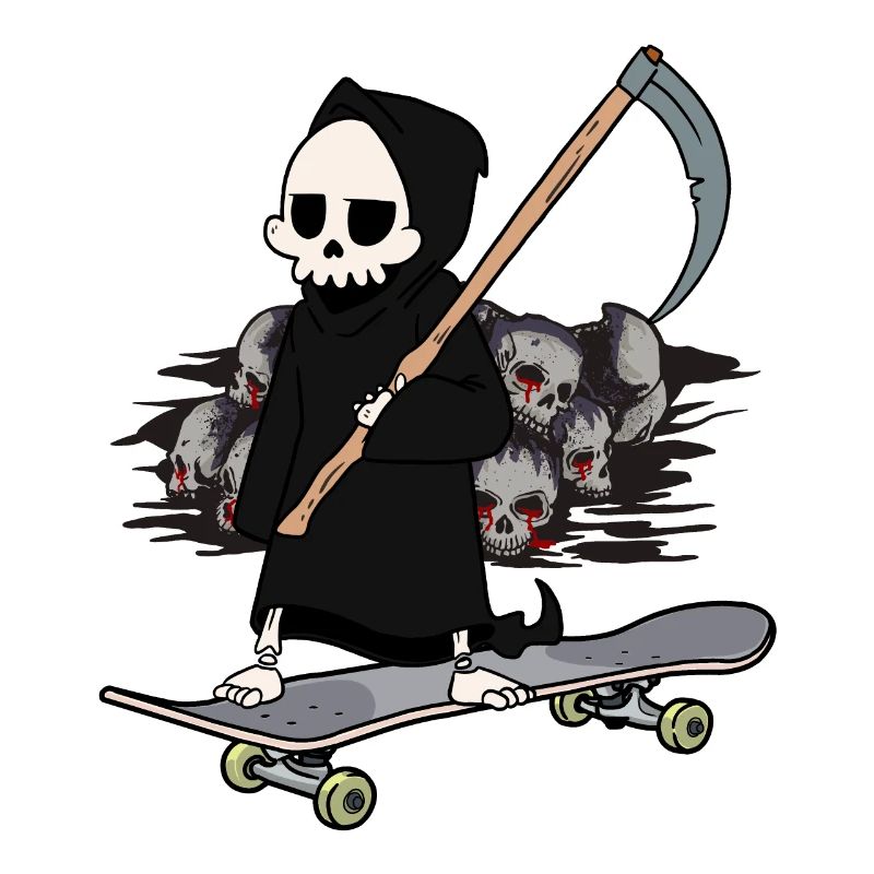 Skateboard Sensenmann Feierabend Ende Horror Tod