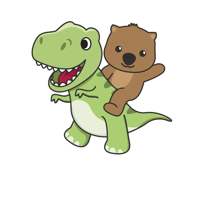 Wombat monte sur un Dino mignon T-Rex avec des wombats