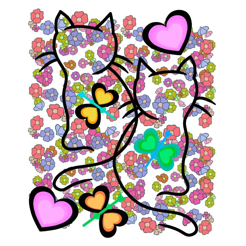 Spring Summer Retro Cats Flowers 80s 90s