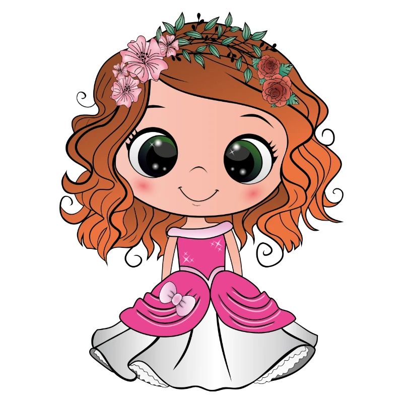 Princesse rousse aux yeux verts et une robe rose