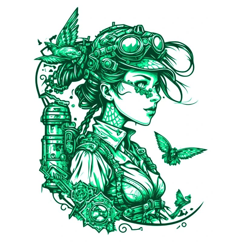 Fille vintage steampunk industrielle en vert