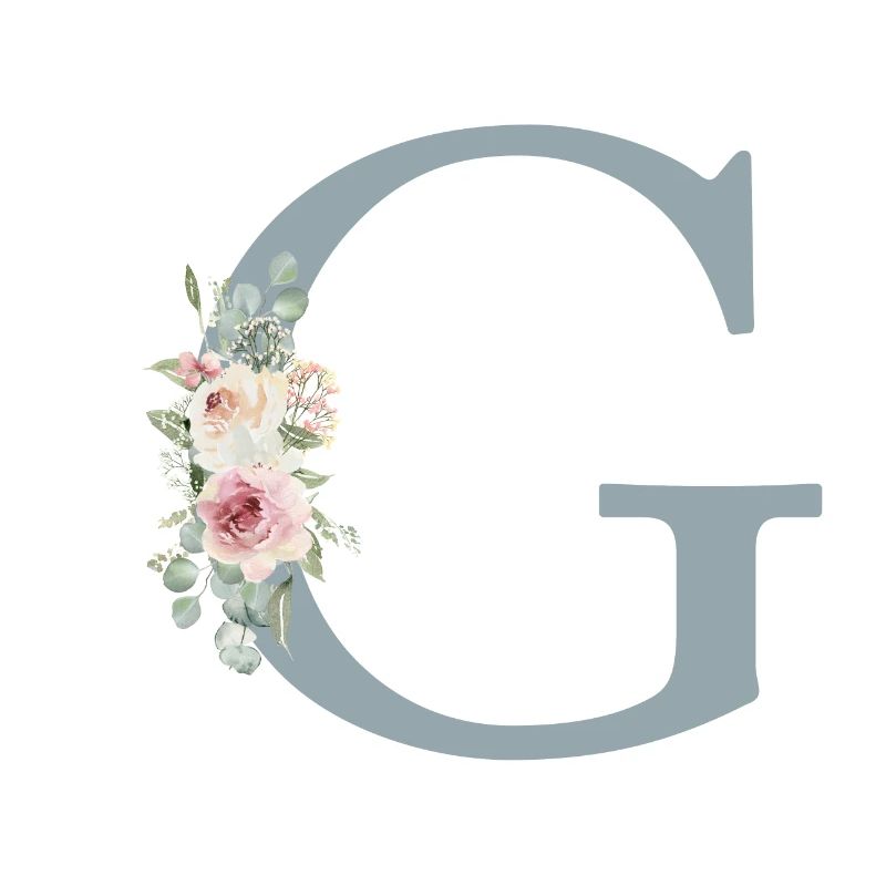G| Monogramme | Eucalyptus Pastel Fleur Bleu