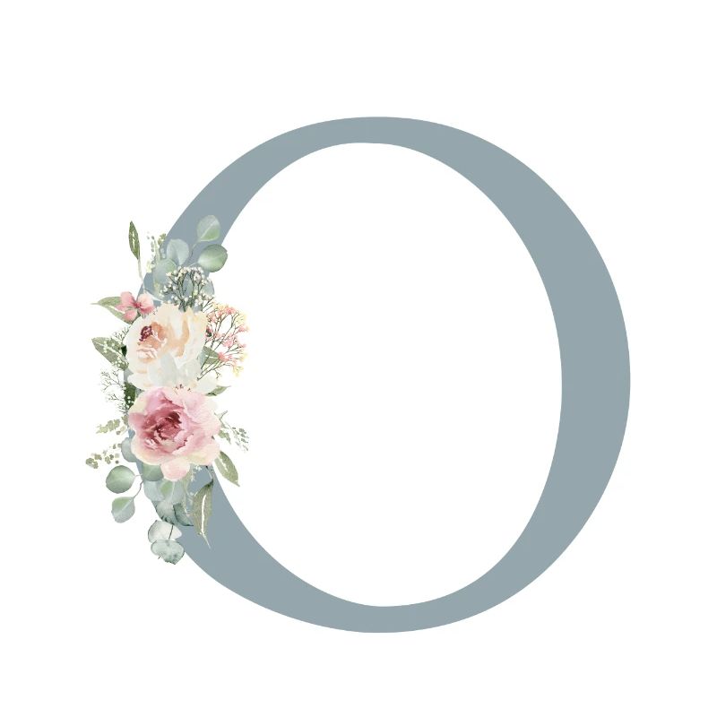 O| Monogramm | Eukalyptus-Pastell-Blumen-Blau