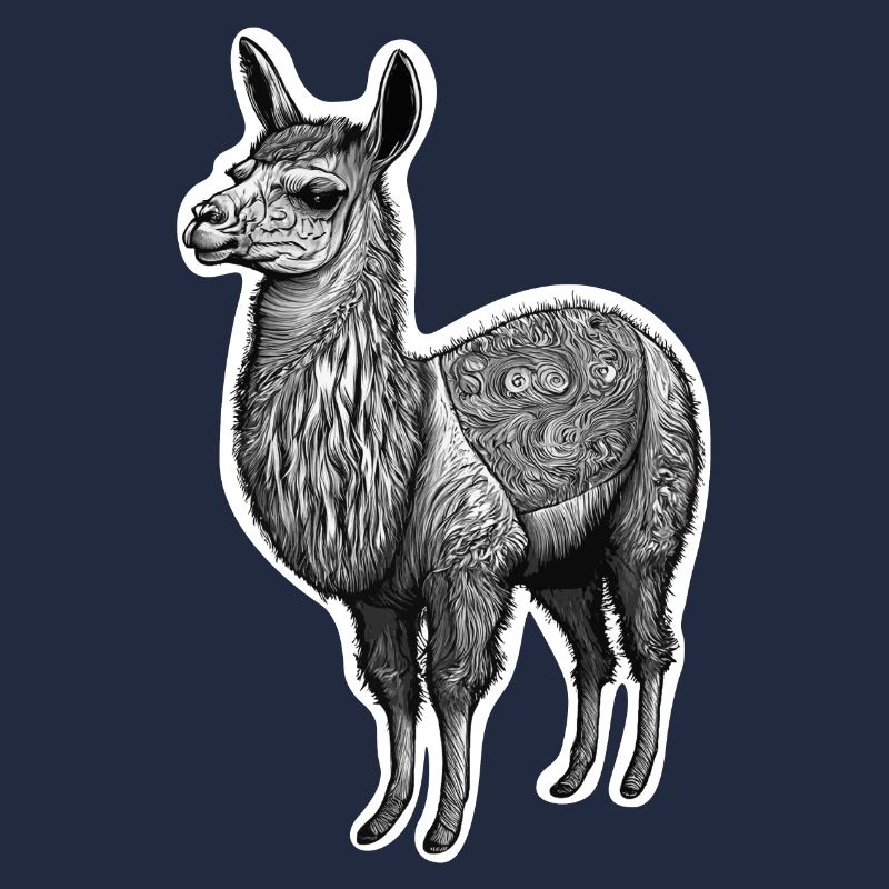 Black and White Llama Drawing with Patterns