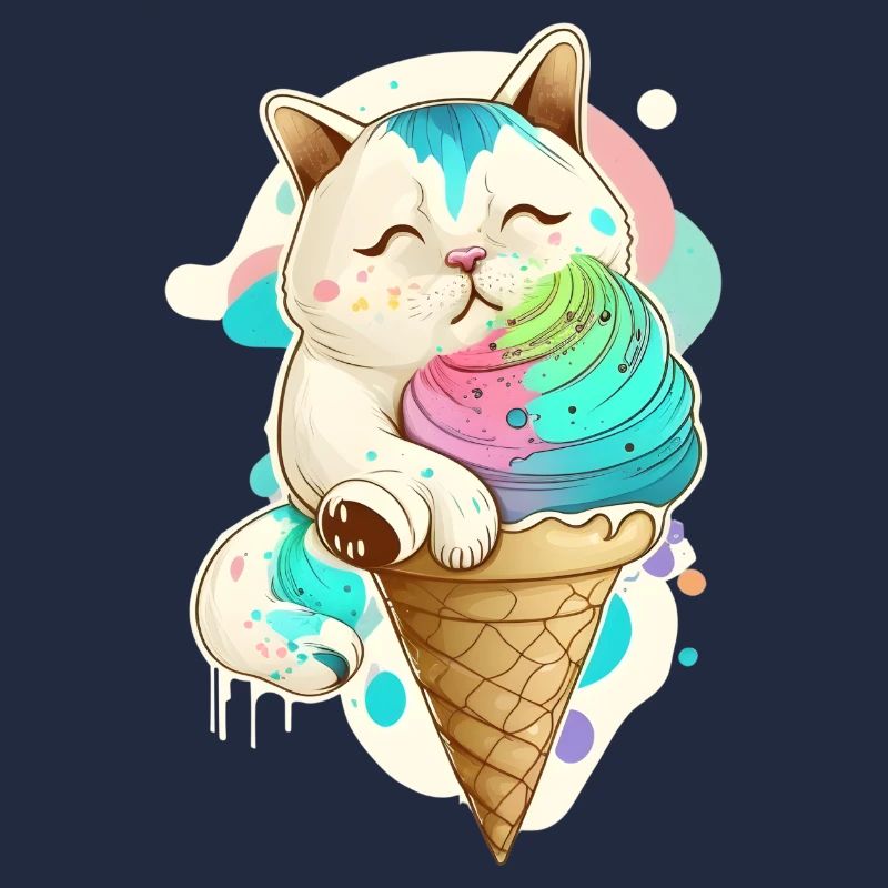 Chat avec de la crème glacée colorée
