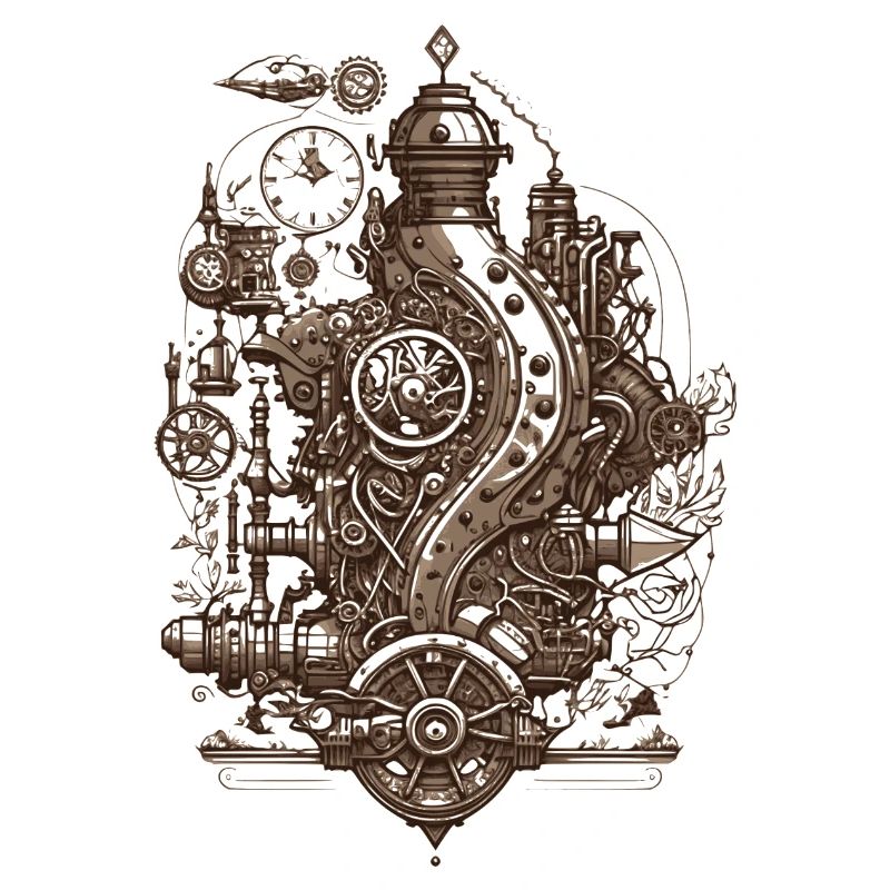 Steampunk technology steam engine with gears