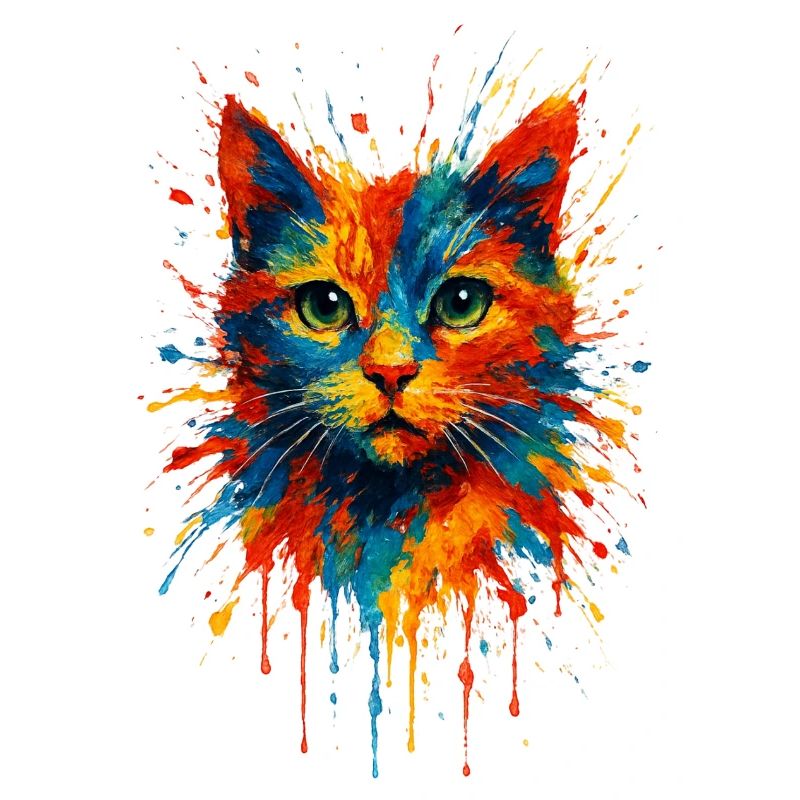Chat Aquarelle Splash Art Vibrant Ink