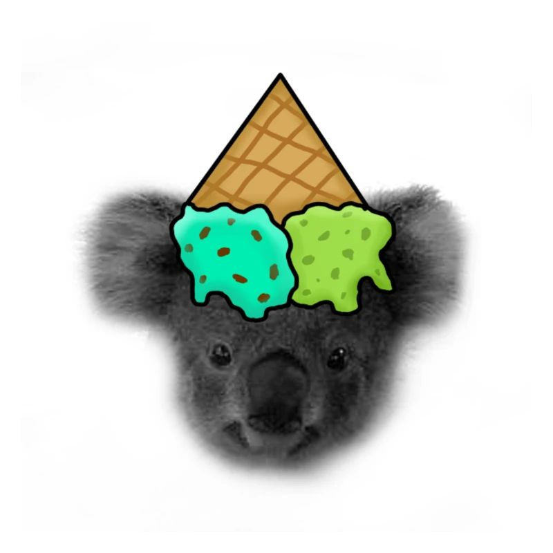 Koala avec de la crème glacée comme chapeau