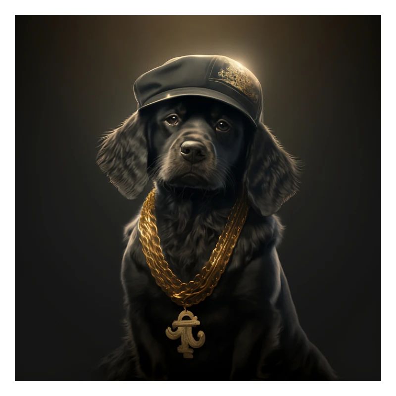 Mignon chien noir avec collier en or