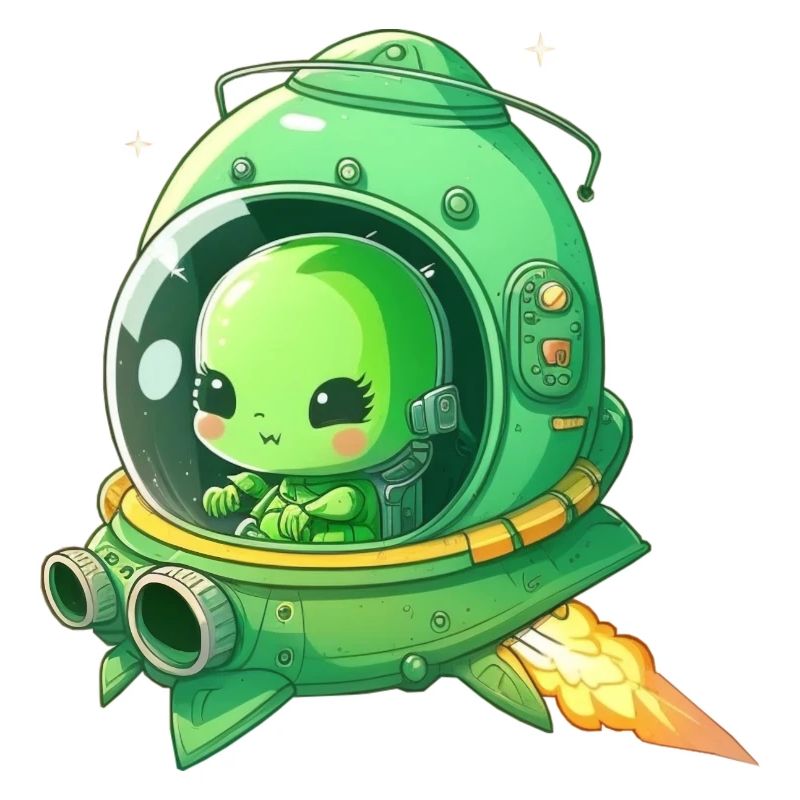 Mignon extraterrestre dans un vaisseau spatial vert