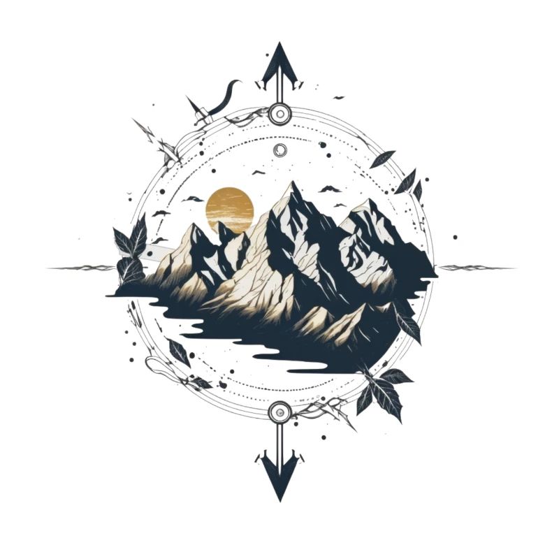 Compass with mountains for outdoor lovers