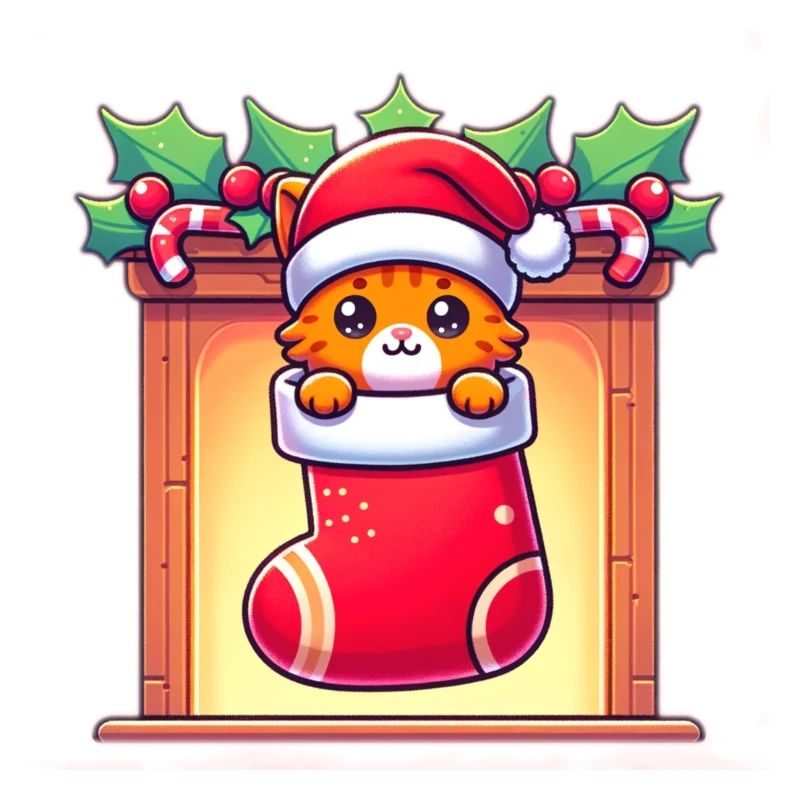 Chaton roux mignon dans une chaussette de Noël